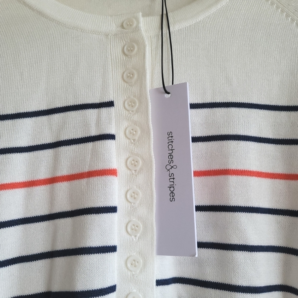 Stitches & Stripes ( Anthro), Striped Sweater, Cream/Navy/Pink, Size Small, NWT - Picture 3 of 5